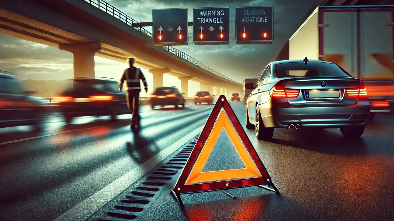 Warndreieck auf autobahn